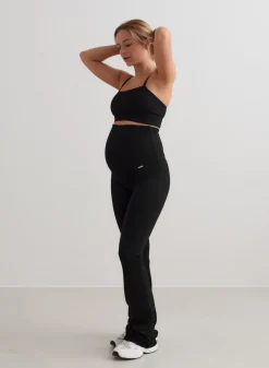Black Ribbed Seamless Flare Maternity Tights><noscript><img data-lazyloaded=
