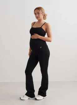Black Ribbed Seamless Flare Maternity Tights><noscript><img data-lazyloaded=