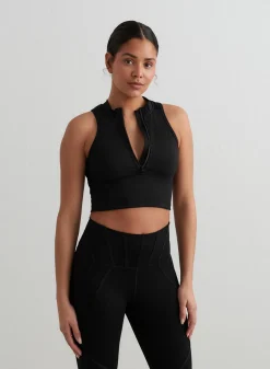 Black Sculpting Racer Front Zip Top><noscript><img data-lazyloaded=