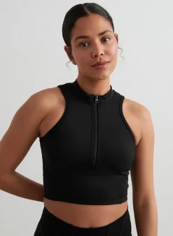 Black Sculpting Racer Front Zip Top><noscript><img data-lazyloaded=