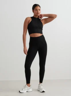 Black Sculpting Racer Front Zip Top><noscript><img data-lazyloaded=