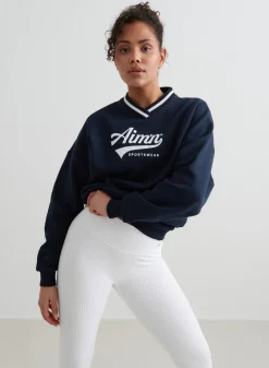 Navy Pitch V-neck Sweatshirt><noscript><img data-lazyloaded=