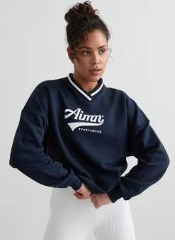 Navy Pitch V-neck Sweatshirt><noscript><img data-lazyloaded=