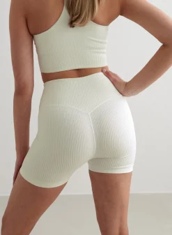 Off-White Ribbed Midi Biker Shorts><noscript><img data-lazyloaded=