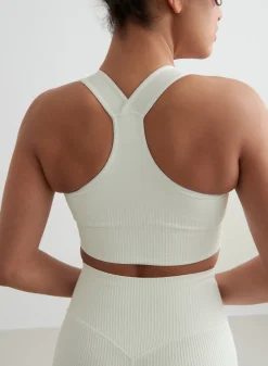 Off-White Ribbed Seamless High Support Bra><noscript><img data-lazyloaded=