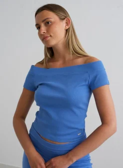 Ease Ribbed Off-shoulder Top><noscript><img data-lazyloaded=